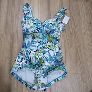 Maxine of Hollywood Women's Shirred Front Girl Leg One Piece Blue Multi Size 6